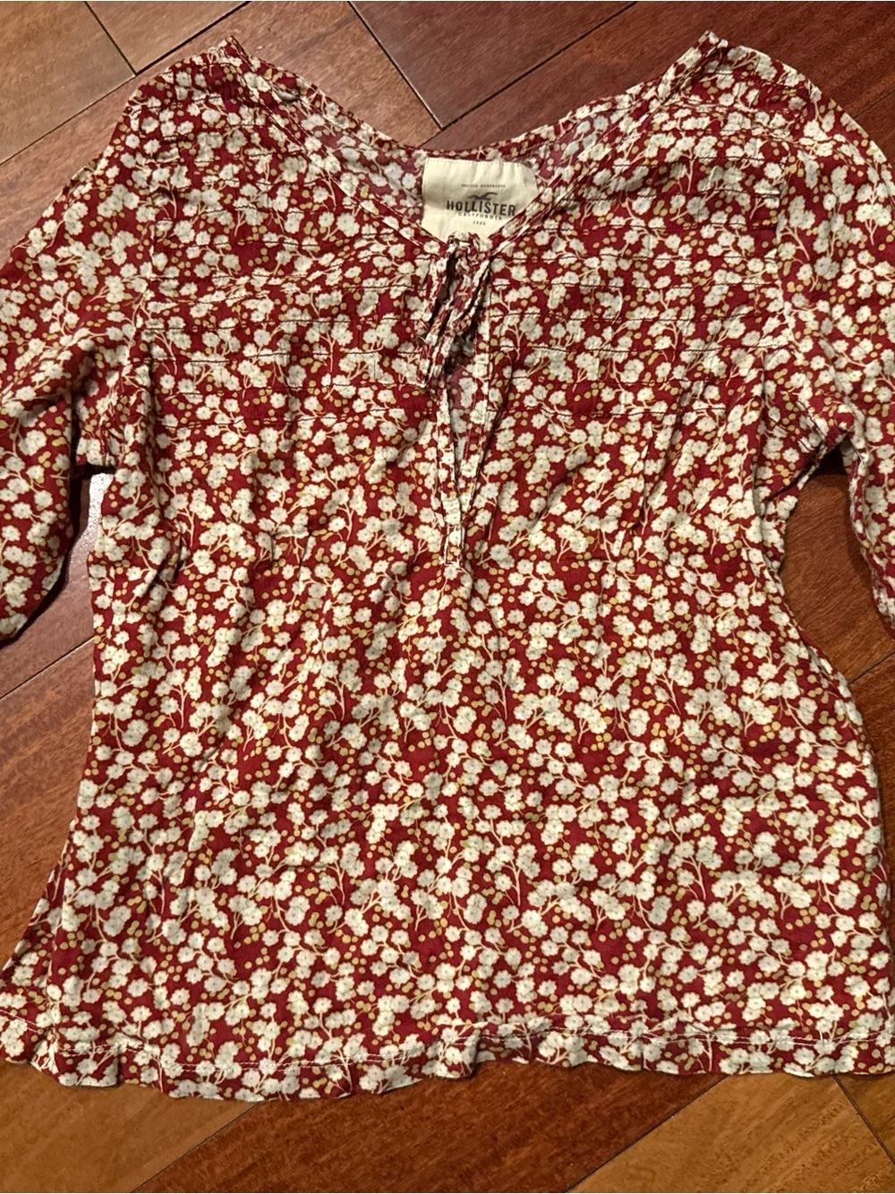 Hollister Red Floral Tie-Front Peasant Blouse
